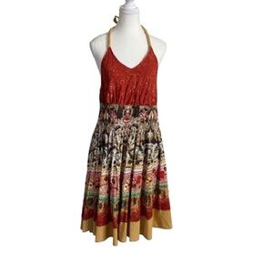 Funky People Red and Gold Halter Midi Dress